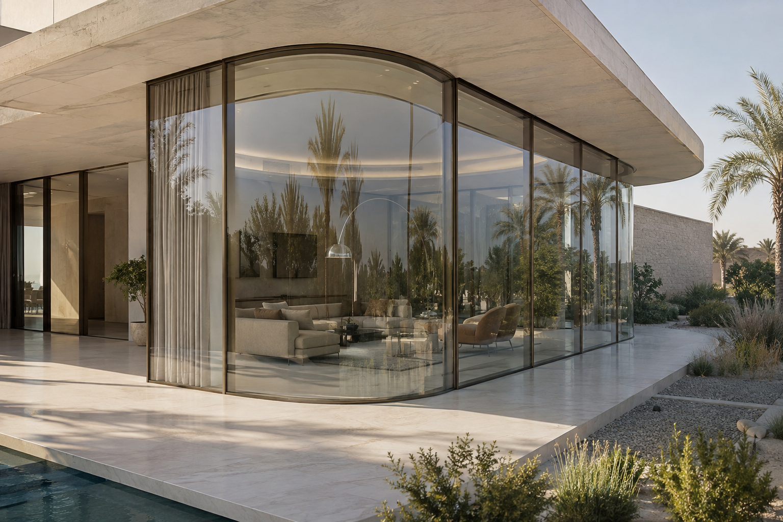 تطبيقات الزجاج المنحني في الرياض